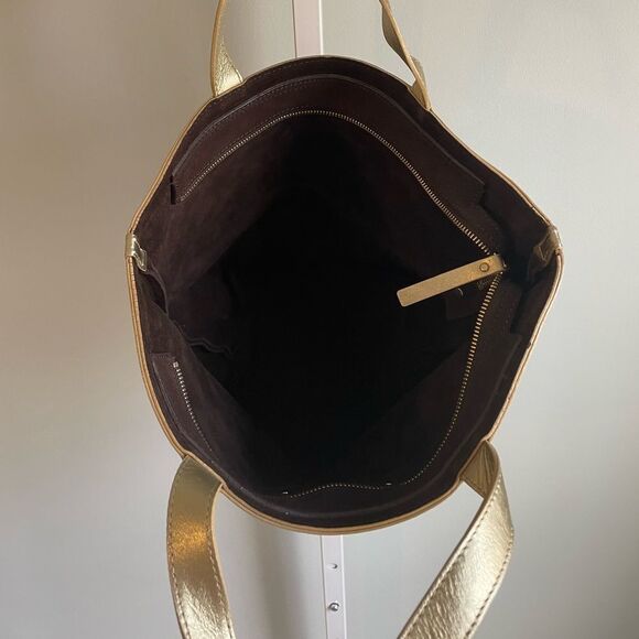 Kate Spade Brown Suede Handbag with Metallic Gold Trim - Picture 3 of 6